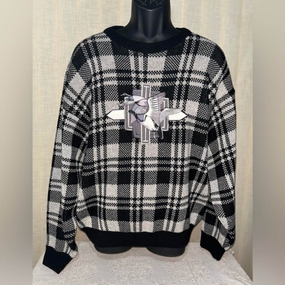 Vintage Specialty Collection Plaid Duck Embroidered Wool Blend Sweater XL